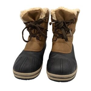 Pawz Women's Winter Waterproof Boots Tan Black Fleece Lined Lace Up Size 9